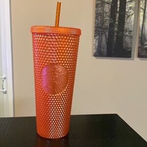 Starbucks fall 2022 orange studded iridescent pearl bling venti size tumbler